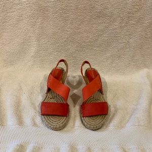 Coral orange wedge shoe